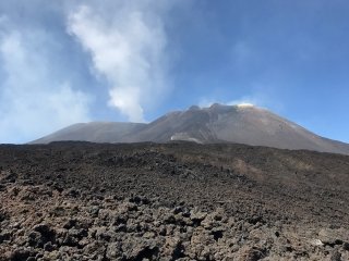 Climbing Mount Etna, an active volcano on Sicily Italy. 
