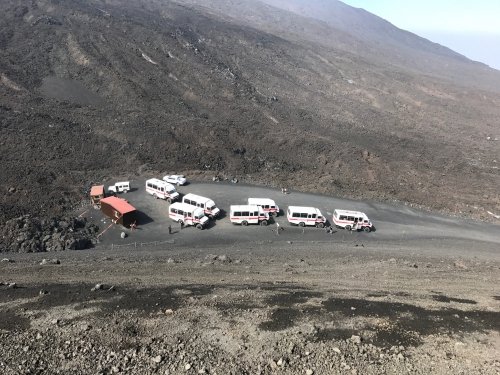 Not your typical busses. These 4x4 vehicles double as emergency escape cars in case of eruption.