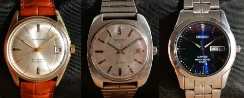 a Zerdax (from the 1960's, worth about €100), a Citizen (1970's ~ €80) and a Seiko (2008, €130)