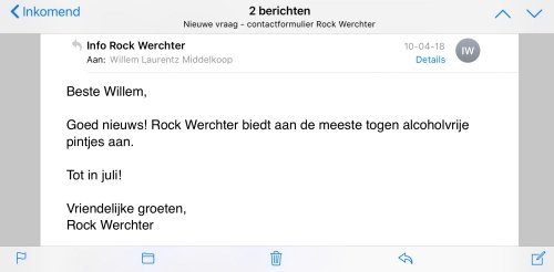 Message from Rock Werchter about alcohol-free beer