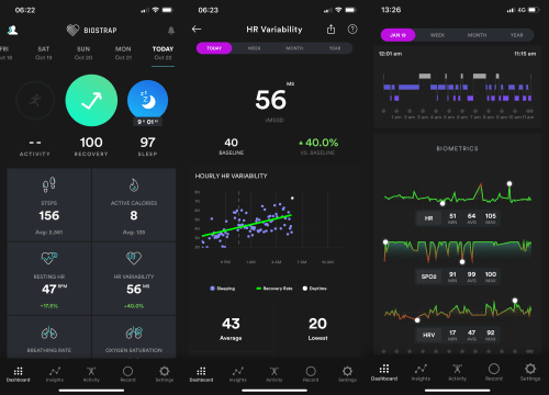 The Biostrap app shows data collected by the Biostrap sensor