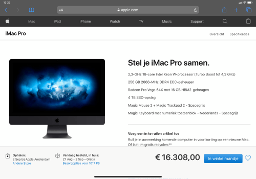The ultimate iMac Pro, 18 cores, 256GB RAM, 4TB SSD... € 16.308!