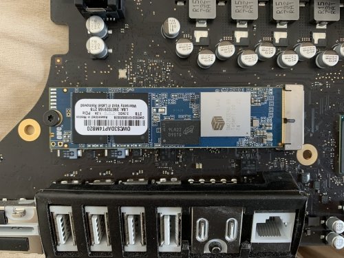 The SSD drive installed correctly, note how the connector is much deeper in its socket